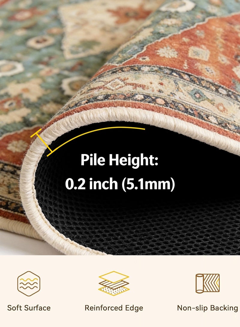 TELANPU 160*230cm Machine Washable Area Rugs with Non-Slip Backing, Ideal for Hallway, Living Room, Bedroom, Kitchen and Laundry Room, Vintage Moroccan and Low Pile Rug，160*230cm，Machine Washable Area Rugs with Non-Slip Backing, Ideal for Hallway, Living Room, Bedroom,Living Bedroom Office Dining Room, Bohemian Area Rugs and Low Pile Rug - Image 4